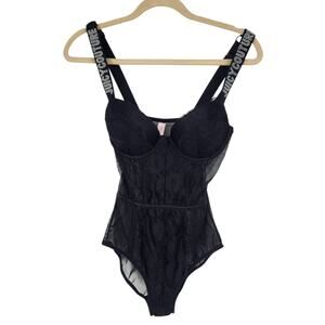 Juicy Couture Logo Strap Bodysuit – Black Mesh